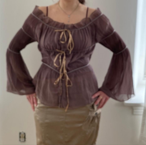 Vintage Tops - Renfaire Fantasy Elegant Brown Off-Shoulder Women's Top